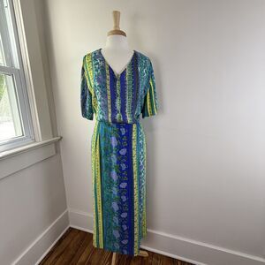 Vintage Plus Size Floral Boho Abstract 2-Piece Skirt & Blouse Set, Size 18/20